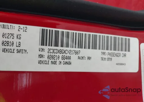 2012 Dodge Charger Se из США, поврежденный, VIN 2C3CDXBGXCH217807
